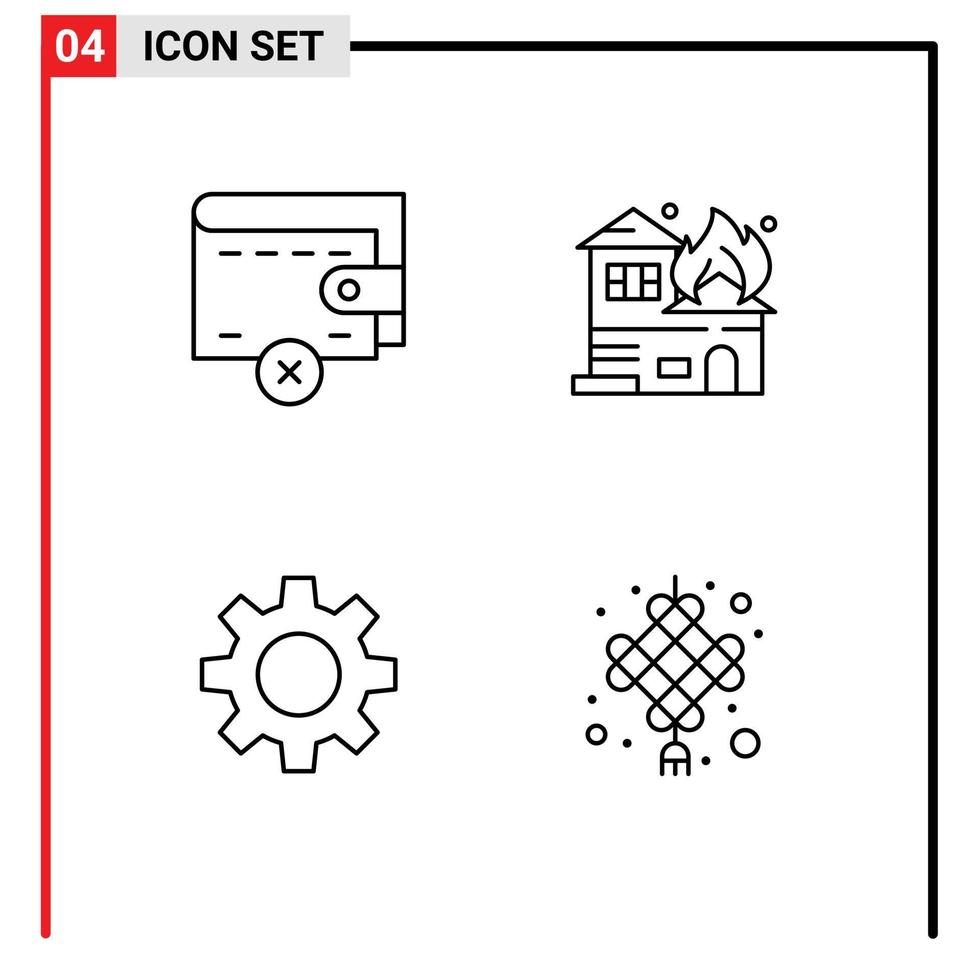 universeel icoon symbolen groep van 4 modern gevulde lijn vlak kleuren van verwijderen uitrusting architectuur huis Chinese knoop bewerkbare vector ontwerp elementen