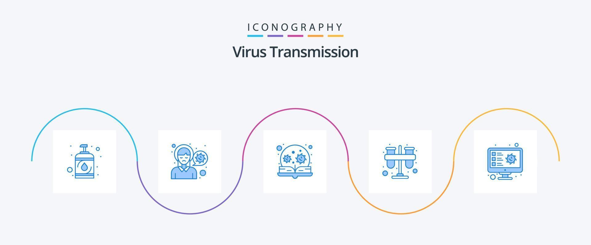 virus transmissie blauw 5 icoon pak inclusief screening. practicum. onderwijs. laboratorium. test vector