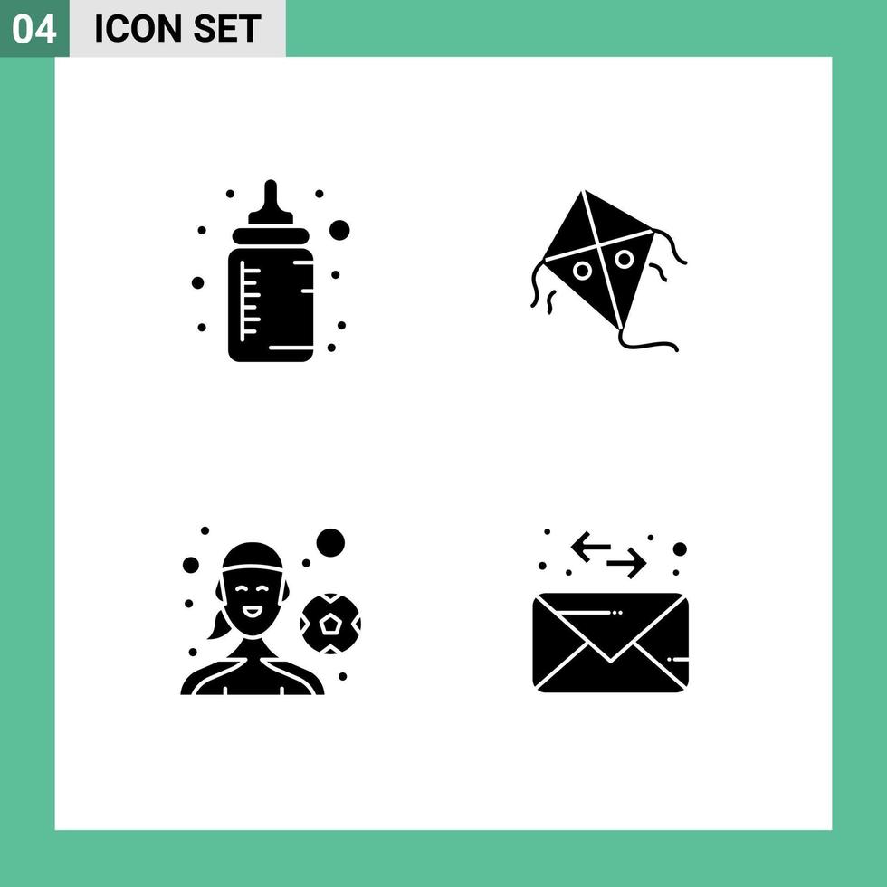 voorraad vector icoon pak van 4 lijn tekens en symbolen voor baby buitenshuis spel drinken vliegend envelop bewerkbare vector ontwerp elementen