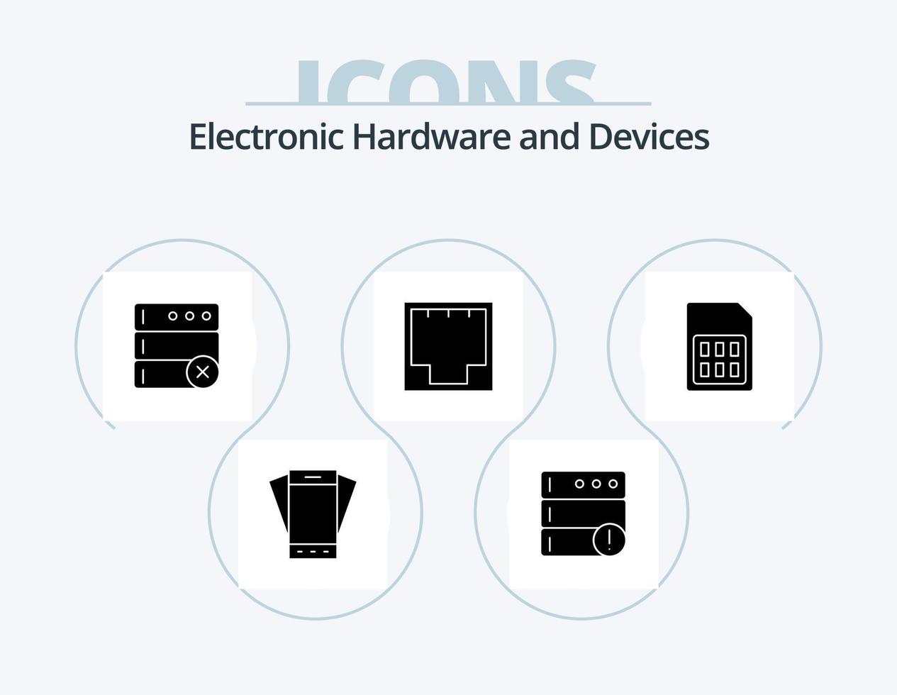 apparaten glyph icoon pak 5 icoon ontwerp. mobiel. haven. databank. netwerk. ethernet vector