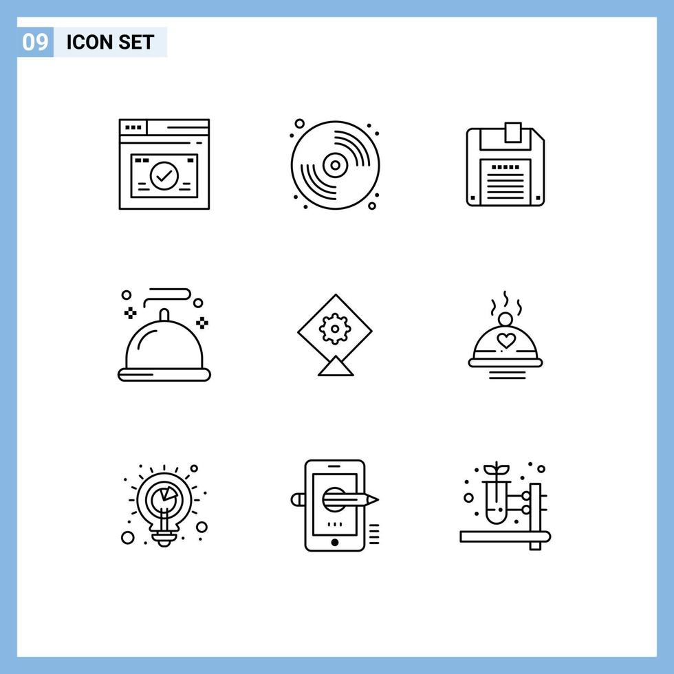 pictogram reeks van 9 gemakkelijk contouren van avondeten vlieger floppy onderhoud menu bewerkbare vector ontwerp elementen