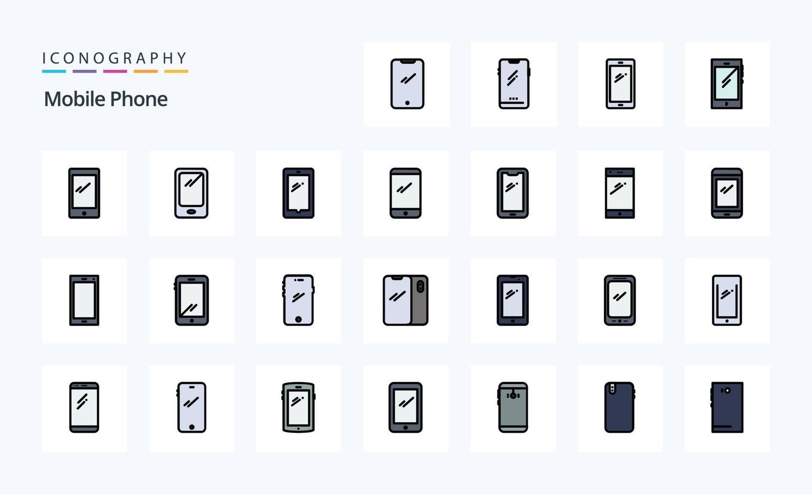 25 mobiel telefoon lijn gevulde stijl icoon pak vector