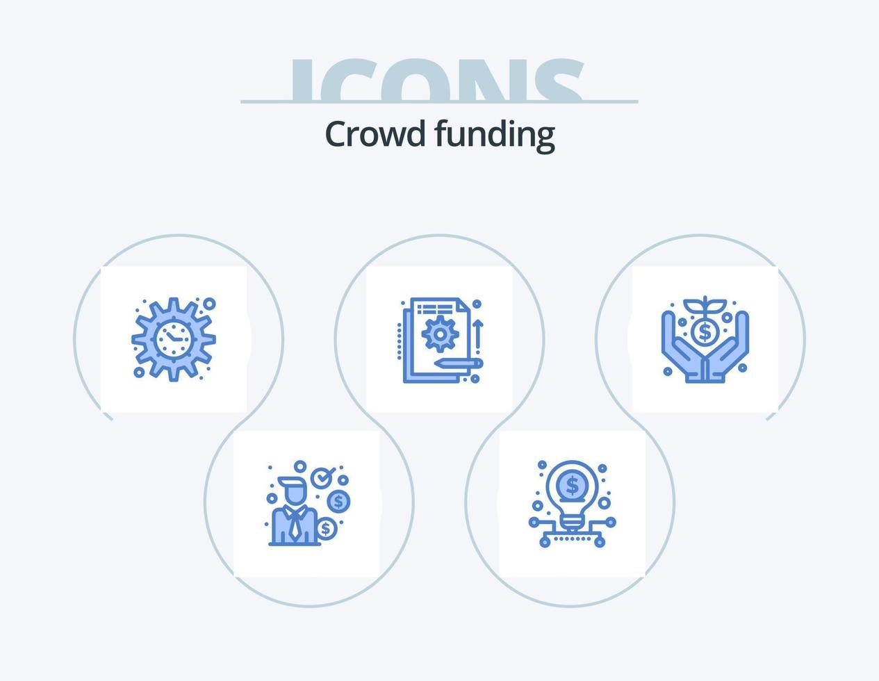 crowdfunding blauw icoon pak 5 icoon ontwerp. menigte. in. financiering. financiering. detail vector