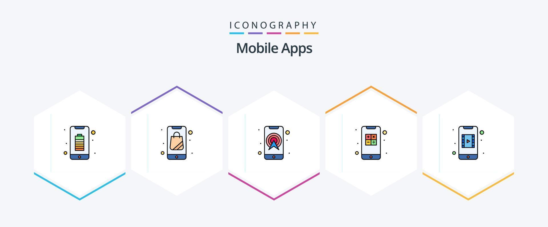 mobiel apps 25 gevulde lijn icoon pak inclusief rekenmachine. online app. p.p. navigatie vector