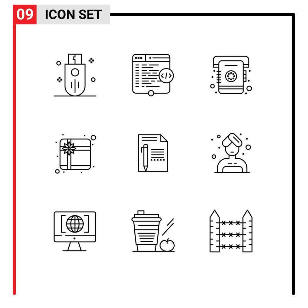 reeks van 9 modern ui pictogrammen symbolen tekens voor document geschenk venster doos contact bewerkbare vector ontwerp elementen