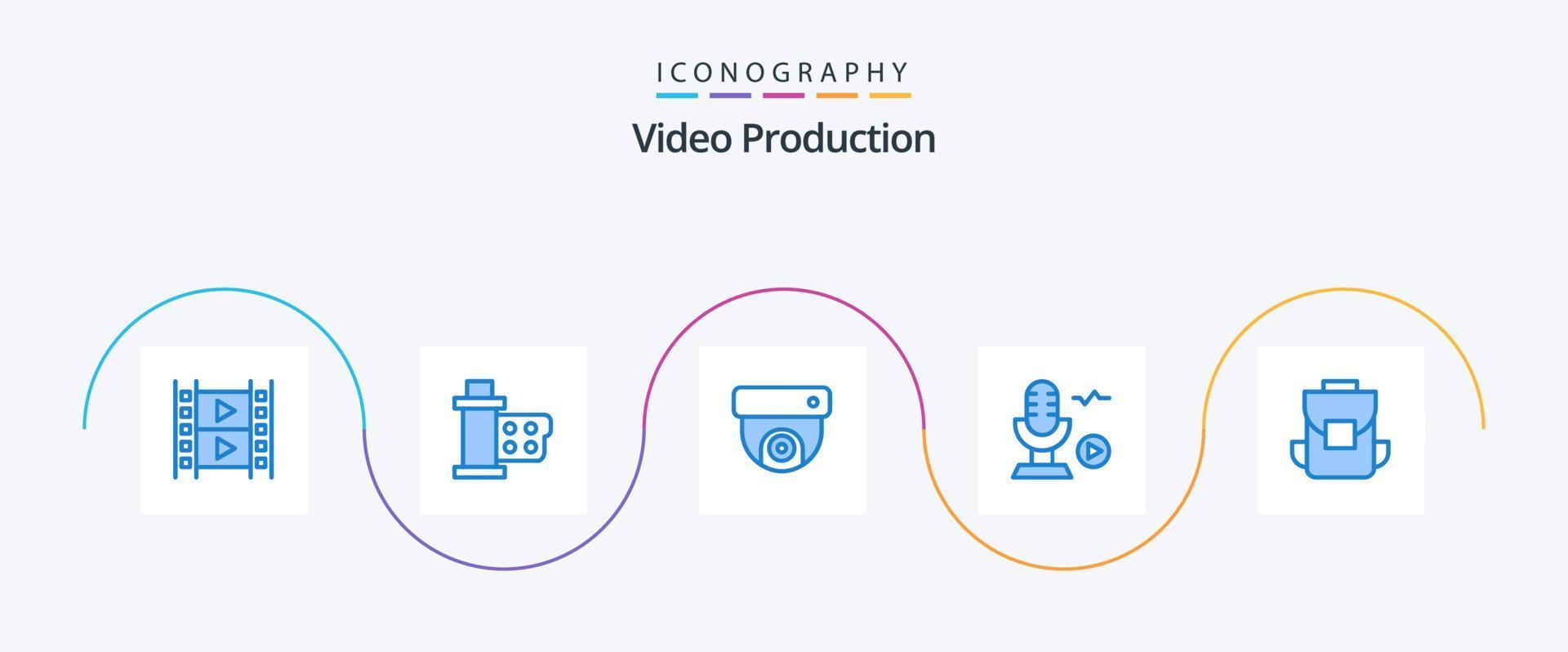 video productie blauw 5 icoon pak inclusief media. liedje. haspel. opname. vector