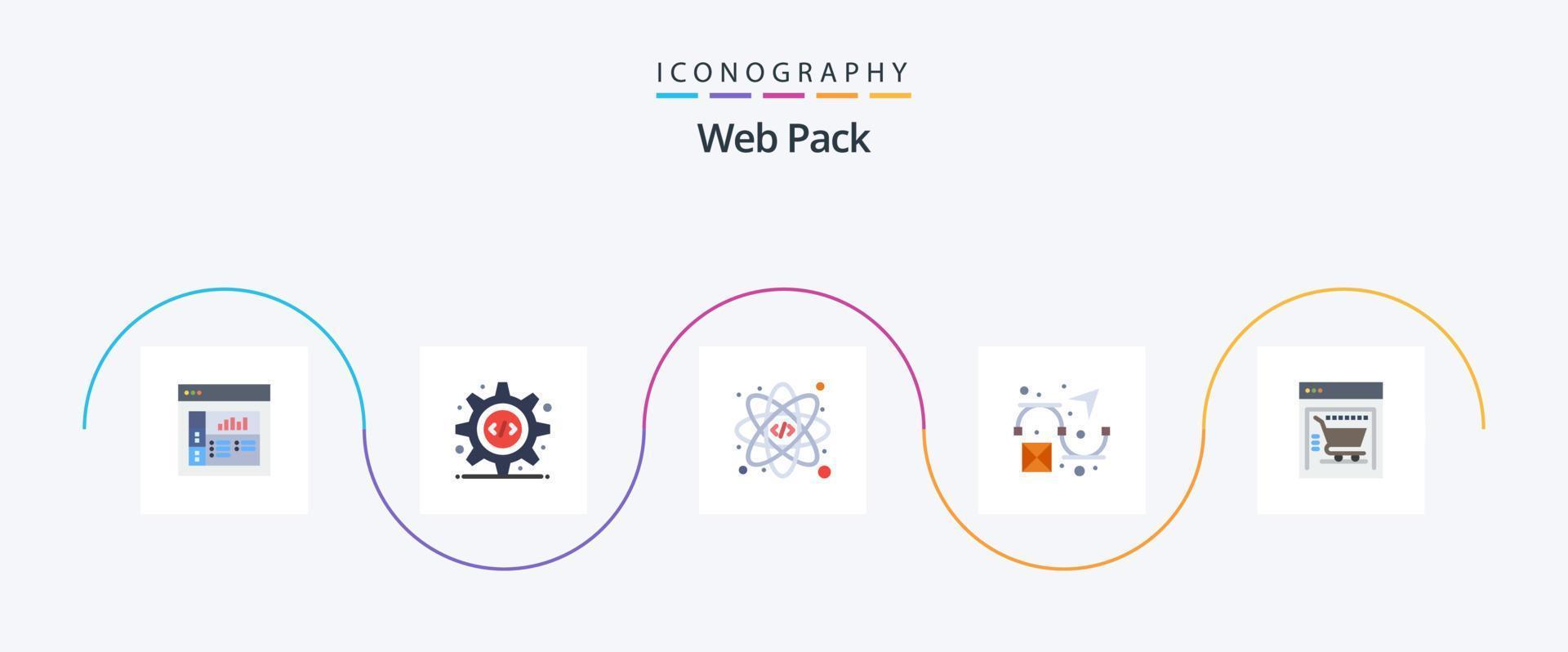 web pak vlak 5 icoon pak inclusief . web op te slaan. atoom. boodschappen doen kar. ontwerp vector