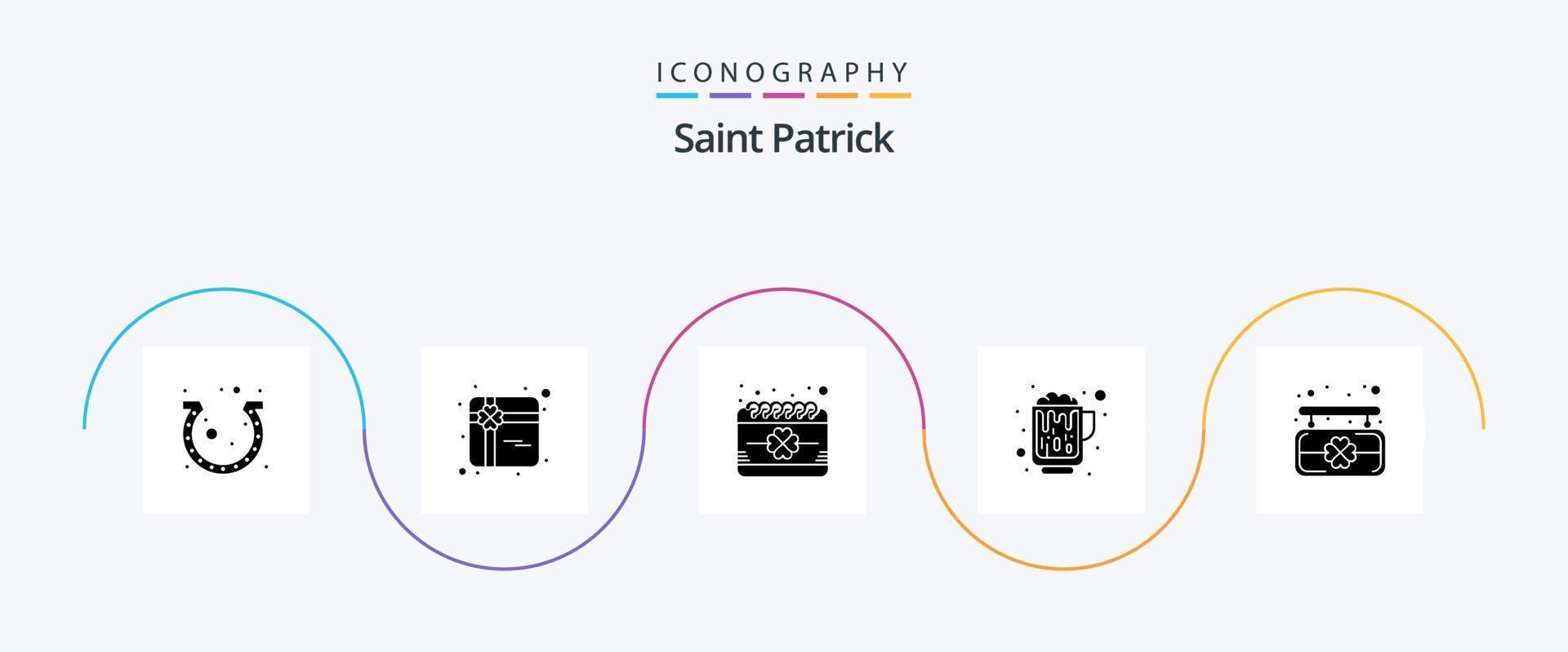 heilige Patrick glyph 5 icoon pak inclusief bord. drankje. kalender. bier. heilige vector