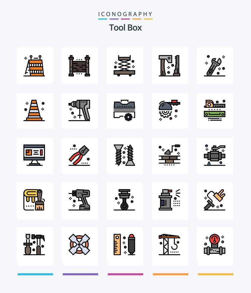creatief gereedschap 25 lijn gevulde icoon pak zo net zo moersleutel. bouw. bouw. hulpmiddelen. bouw vector