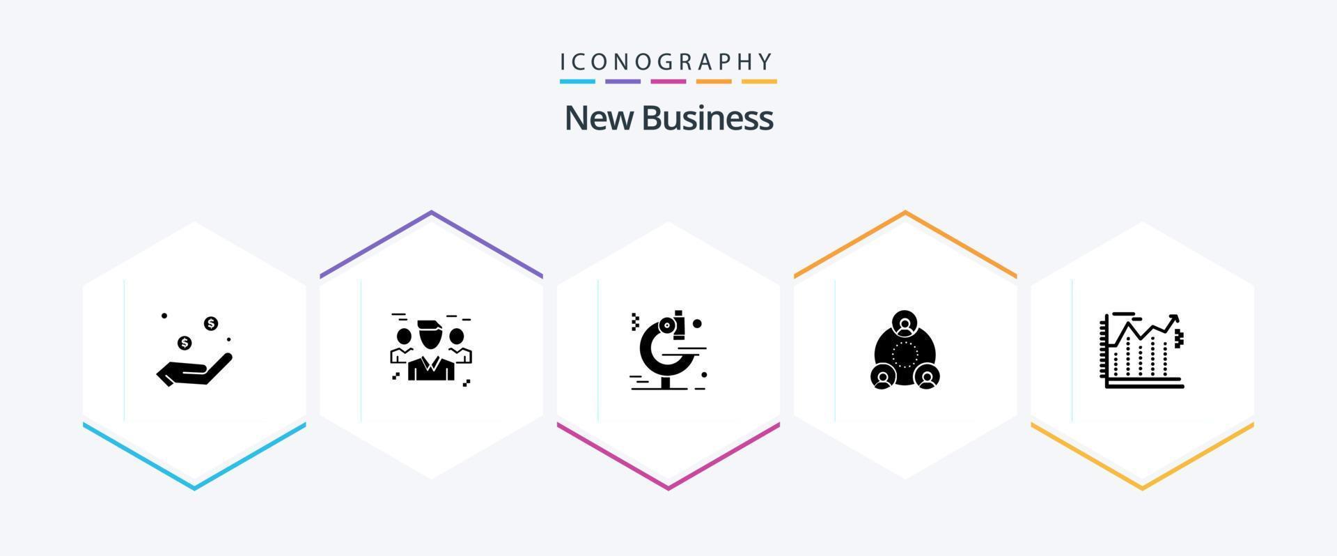 nieuw bedrijf 25 glyph icoon pak inclusief werknemer . groep . Onderzoek. examen vector