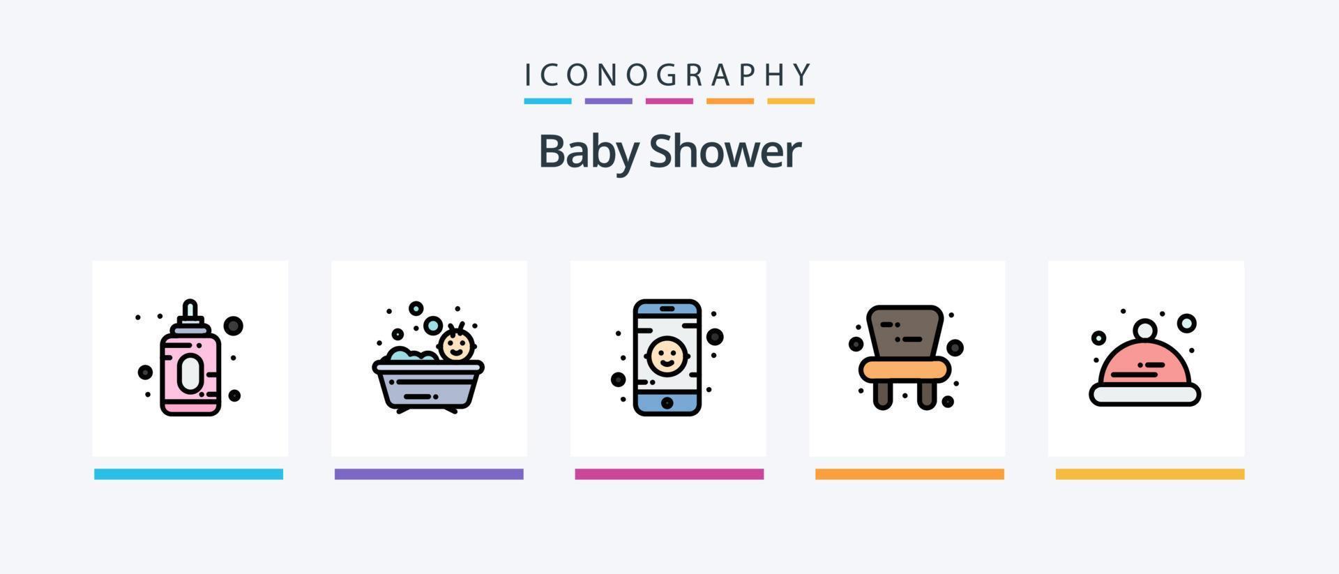 baby douche lijn gevulde 5 icoon pak inclusief . pop. peuter. baby. creatief pictogrammen ontwerp vector