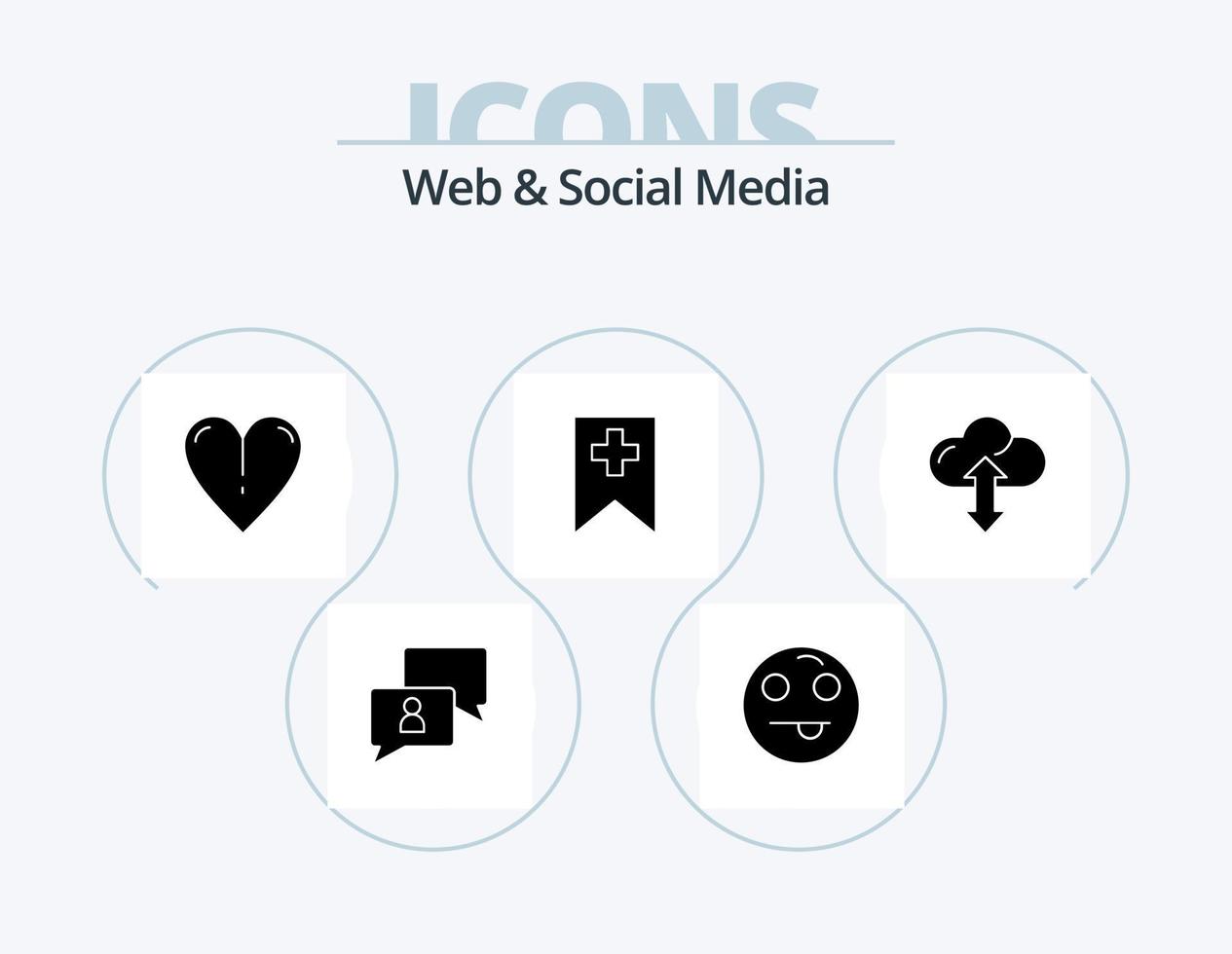 web en sociaal media glyph icoon pak 5 icoon ontwerp. . plus . gelukkig. label . voorjaar vector