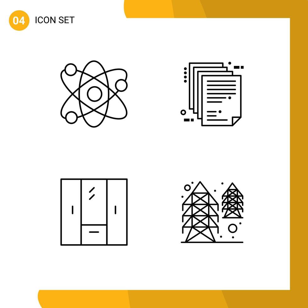 modern reeks van 4 gevulde lijn vlak kleuren pictogram van wetenschap kast atoom onderneming architectuur meubilair bewerkbare vector ontwerp elementen