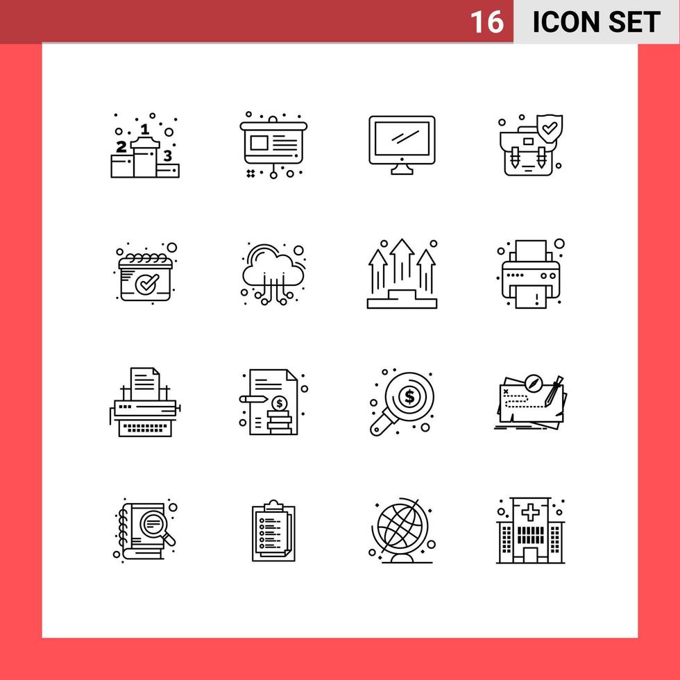 schets pak van 16 universeel symbolen van datum schild toezicht houden op veiligheid handtas bewerkbare vector ontwerp elementen