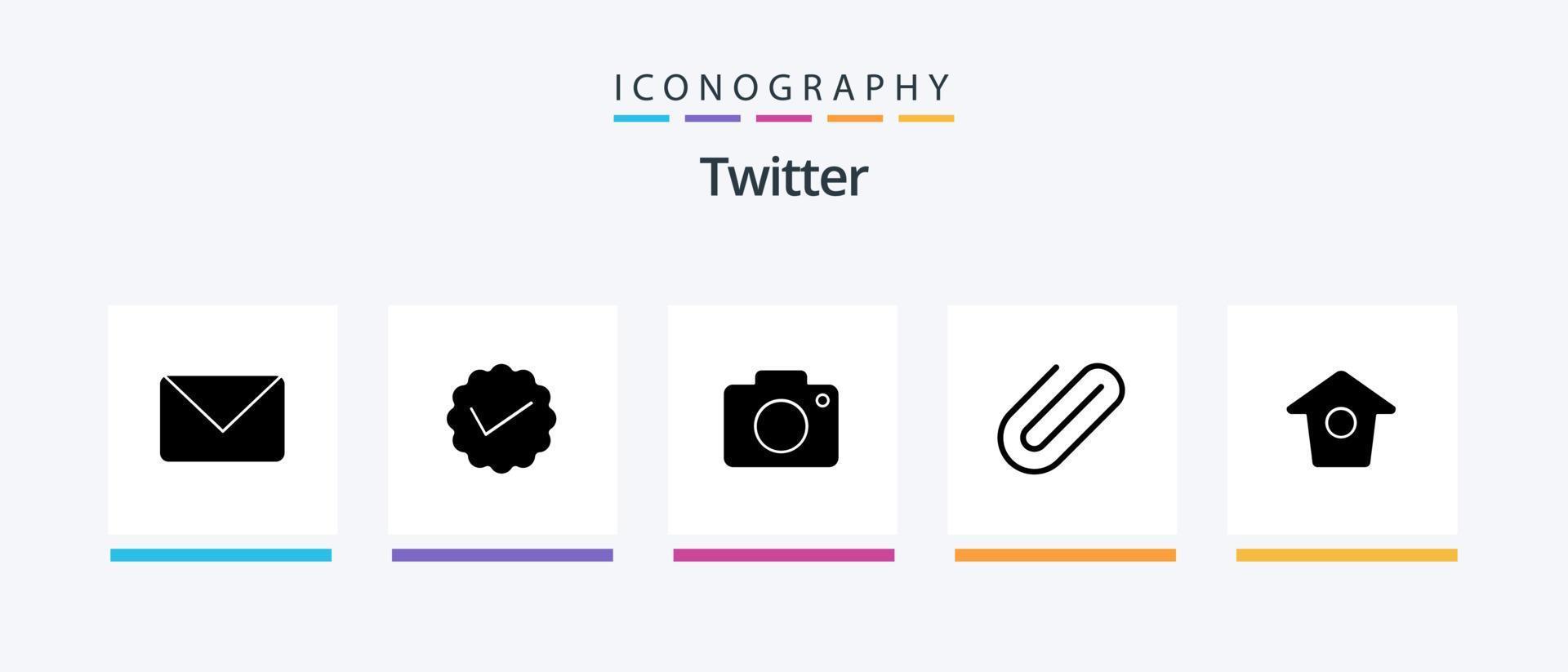 twitter glyph 5 icoon pak inclusief vogelhuisje. klem. twitteren. bindmiddel. camera. creatief pictogrammen ontwerp vector