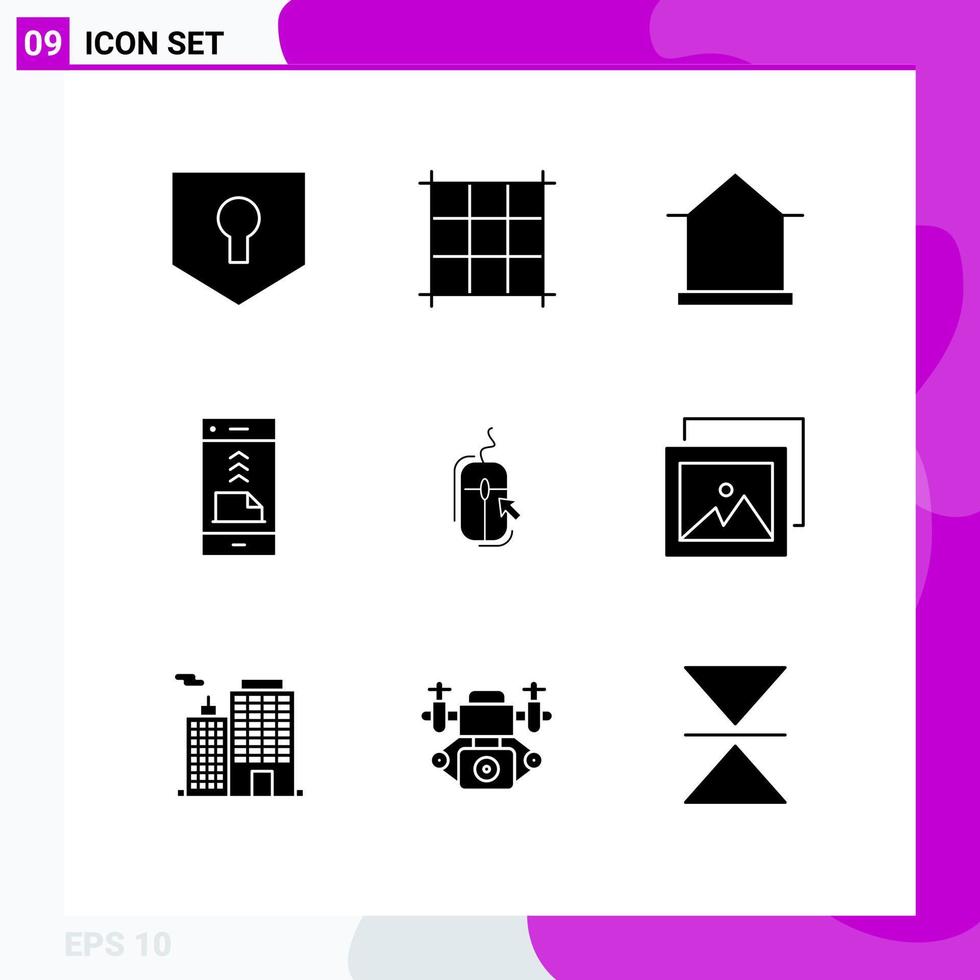 9 solide glyph concept voor websites mobiel en apps internet muis hut telefoon contact ons bewerkbare vector ontwerp elementen