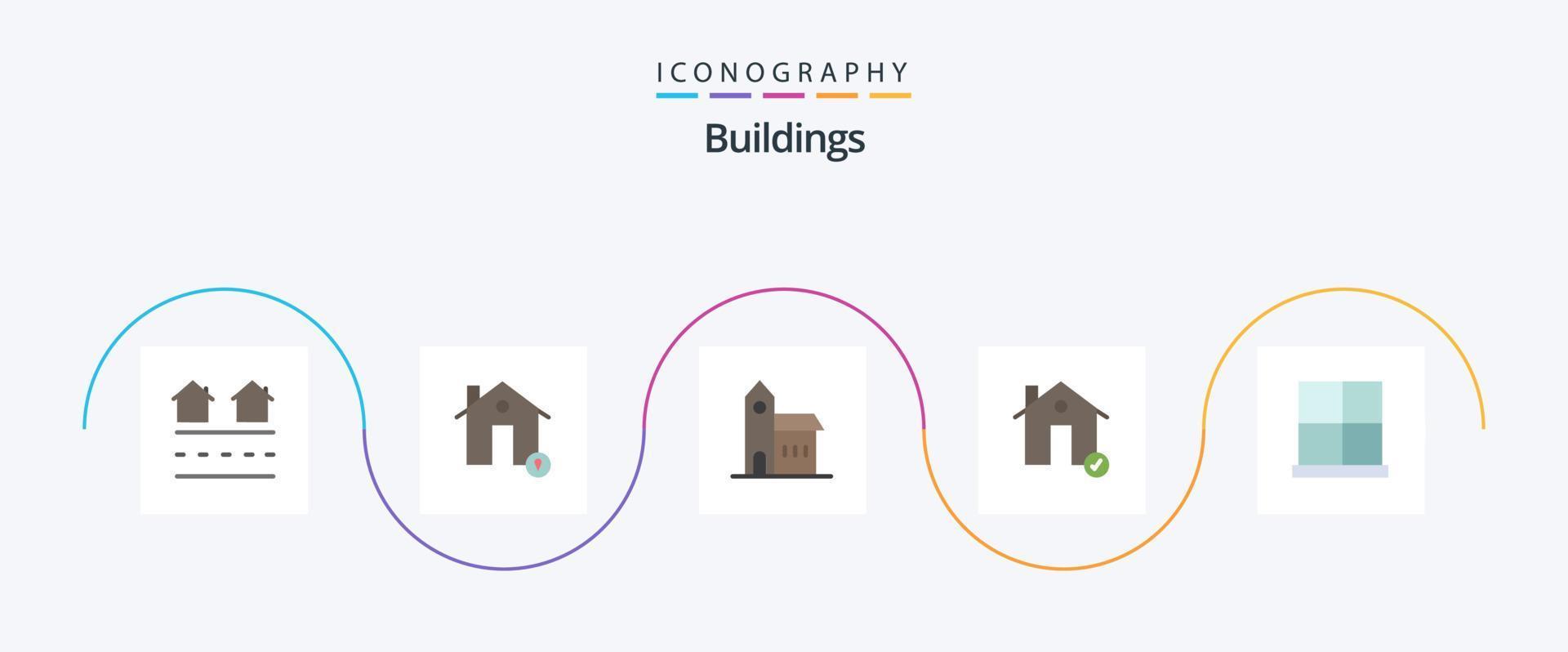 gebouwen vlak 5 icoon pak inclusief compleet. gebouwen. plaats. klooster. kerk vector