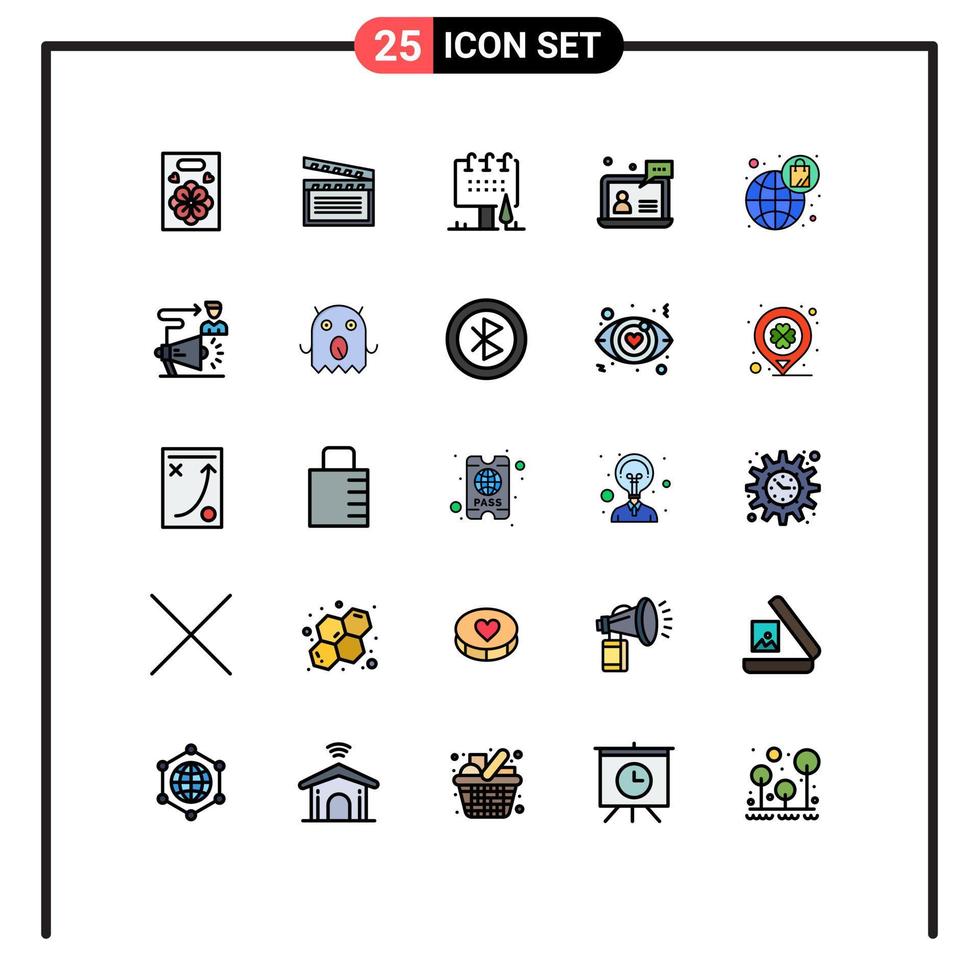 25 universeel gevulde lijn vlak kleur tekens symbolen van ecommerce klant aanplakbord gebruiker ondersteuning bewerkbare vector ontwerp elementen