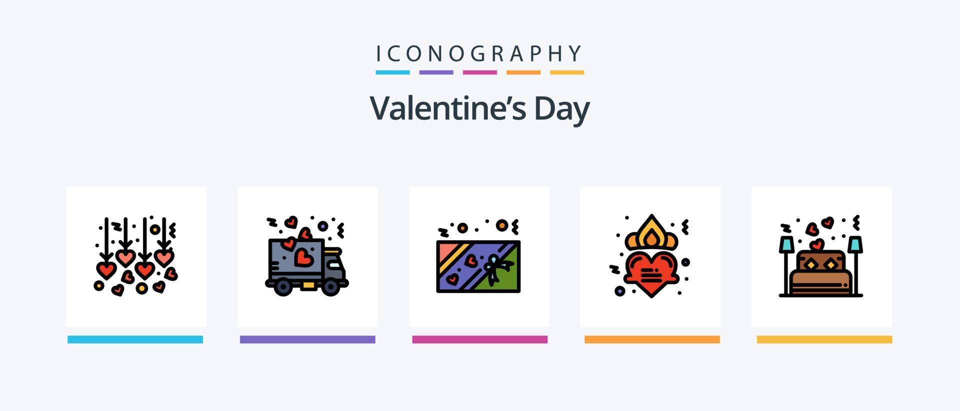 valentijnsdag dag lijn gevulde 5 icoon pak inclusief chocola. ring. bruiloft. liefde. huwelijksreis. creatief pictogrammen ontwerp vector