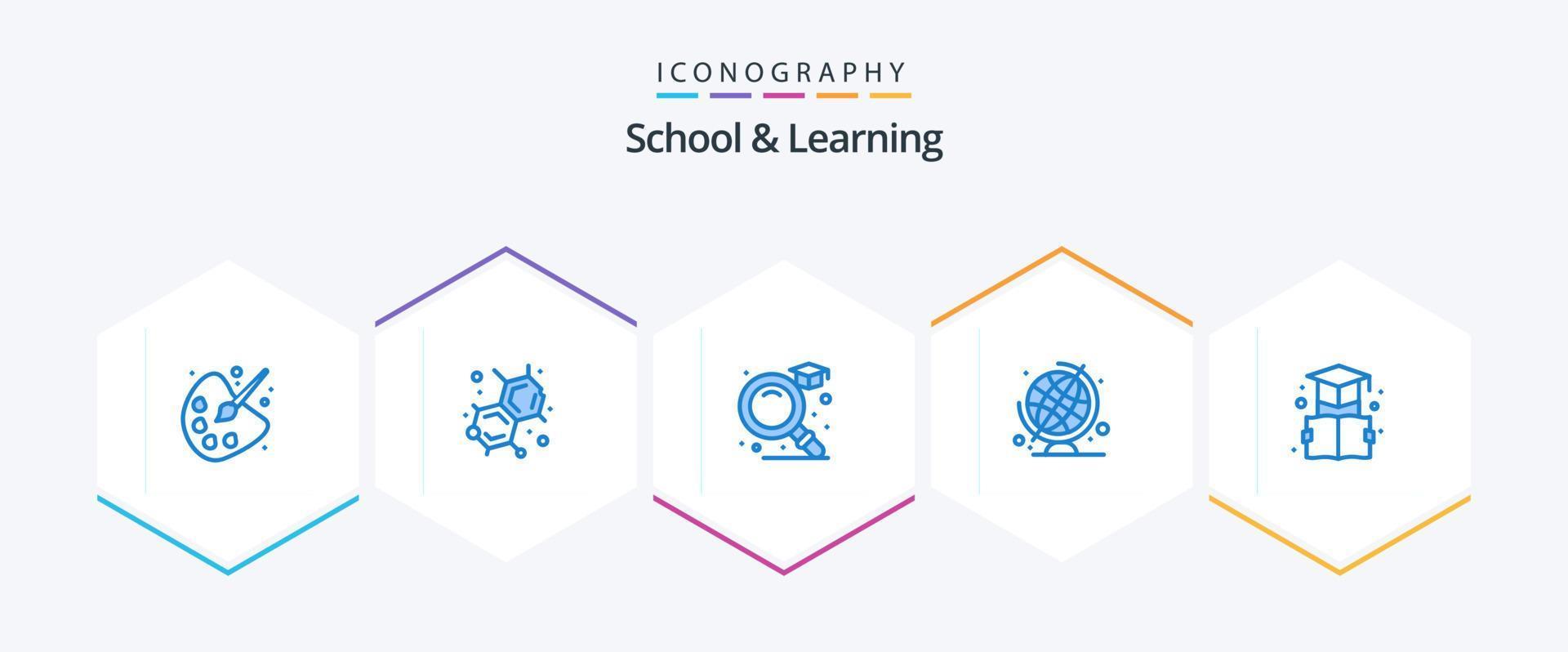 school- en aan het leren 25 blauw icoon pak inclusief . onderwijs. vind. bladwijzer. wereldbol vector