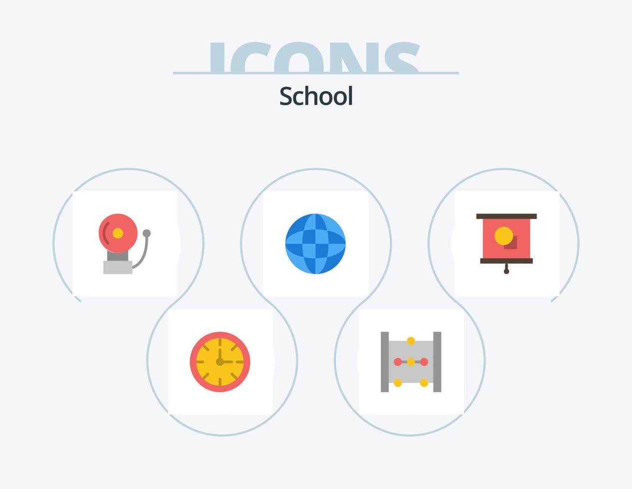 school- vlak icoon pak 5 icoon ontwerp. school. onderwijs. klok. apparaat. internet vector