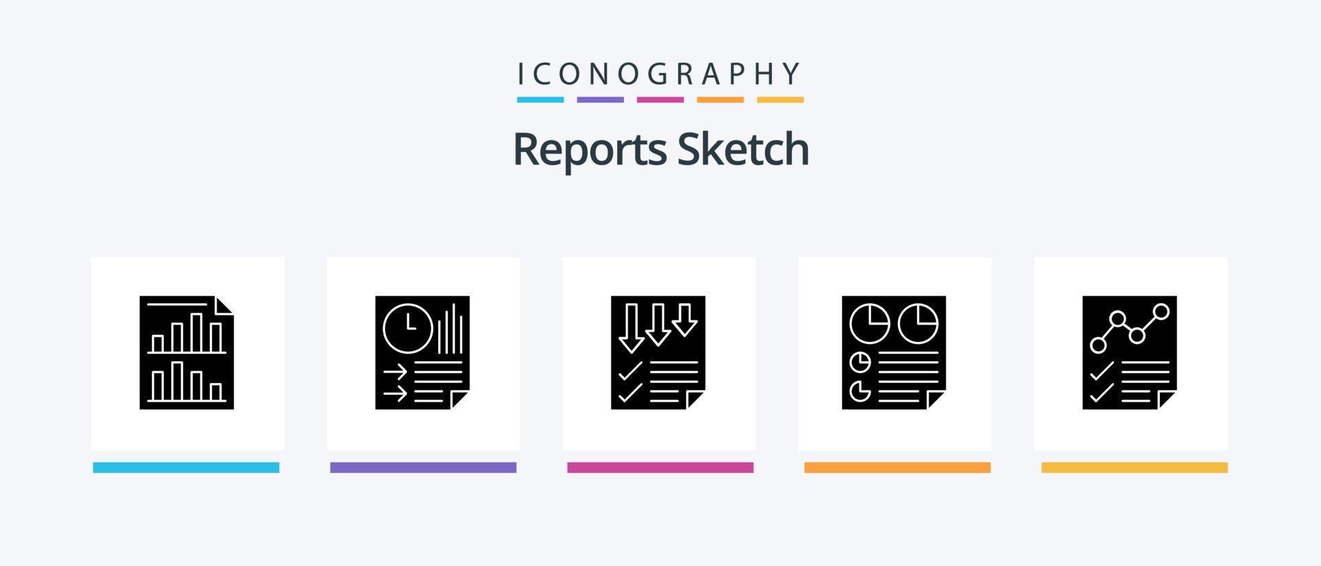 rapporten schetsen glyph 5 icoon pak inclusief document. analyses. papier. twee. bladzijde. creatief pictogrammen ontwerp vector