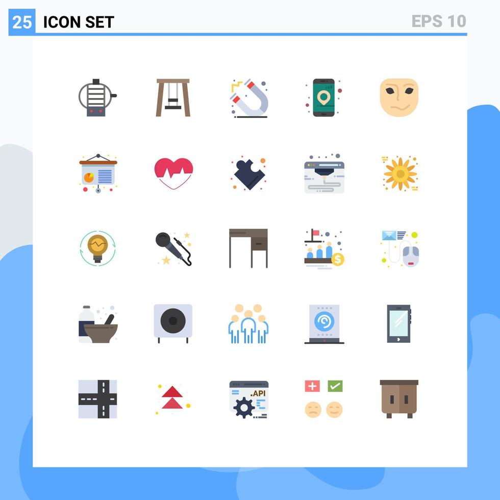 modern reeks van 25 vlak kleuren en symbolen zo net zo conferentie masker app gezicht vrolijk bewerkbare vector ontwerp elementen