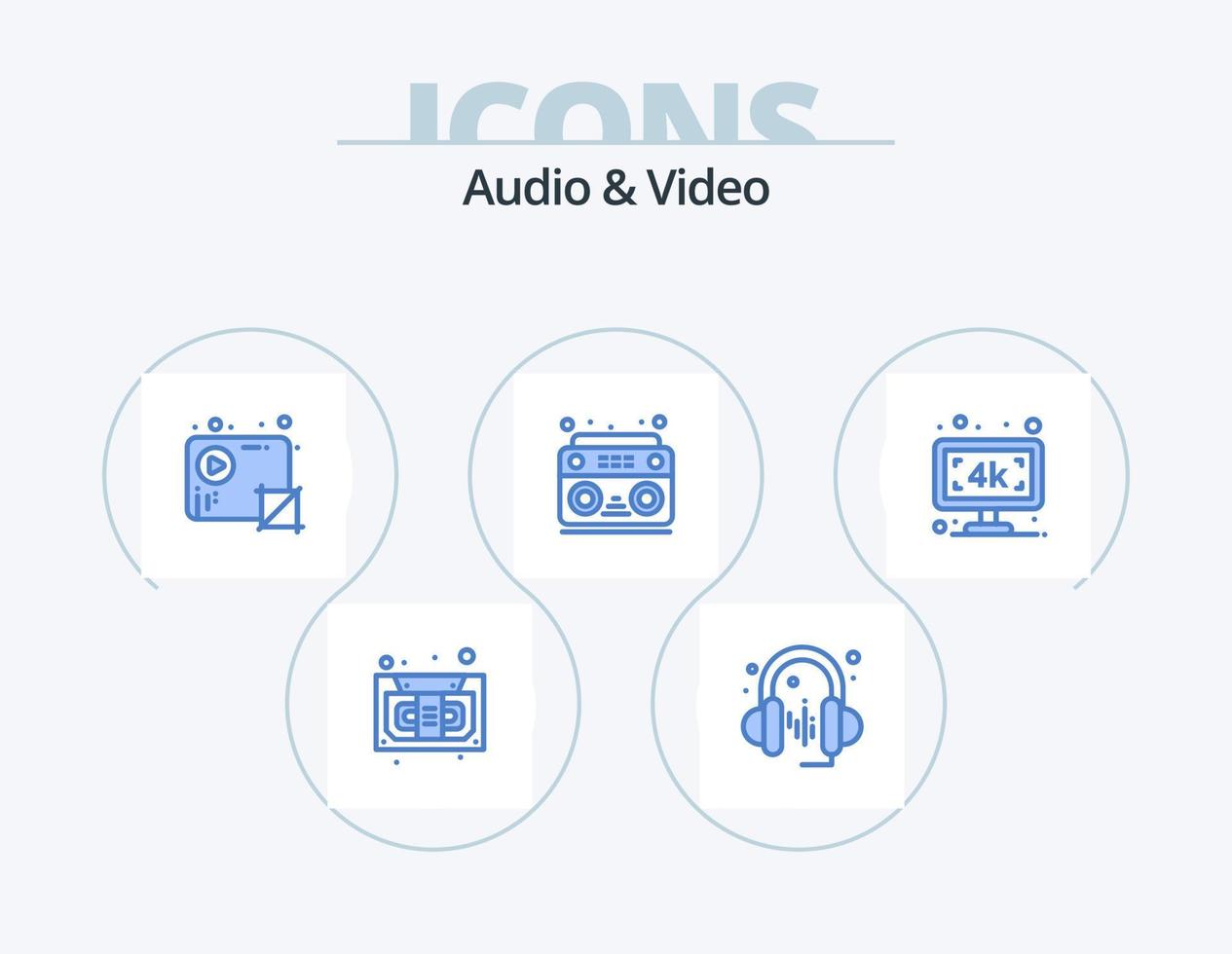 audio en video blauw icoon pak 5 icoon ontwerp. slim TV. radio. Bijsnijden. geluid. audio vector
