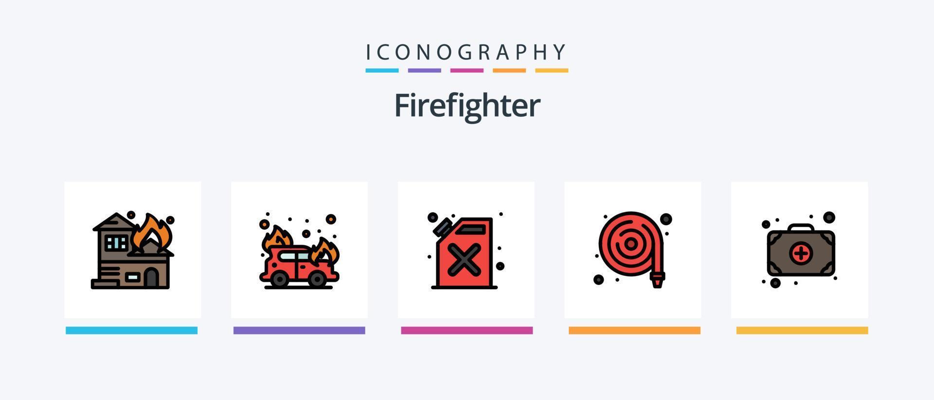 brandweerman lijn gevulde 5 icoon pak inclusief . brand. brand Uitgang. auto. brand. creatief pictogrammen ontwerp vector