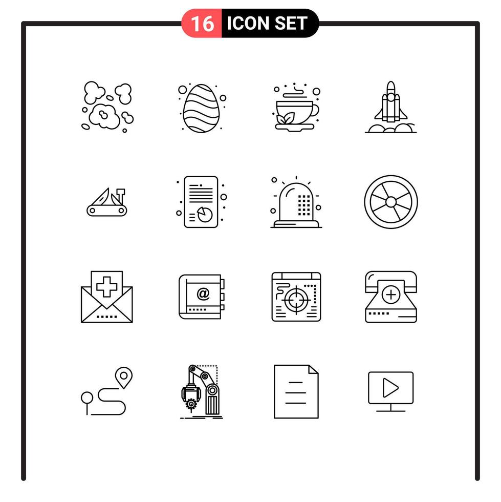 modern reeks van 16 contouren pictogram van leger raket kop zaken thee bewerkbare vector ontwerp elementen