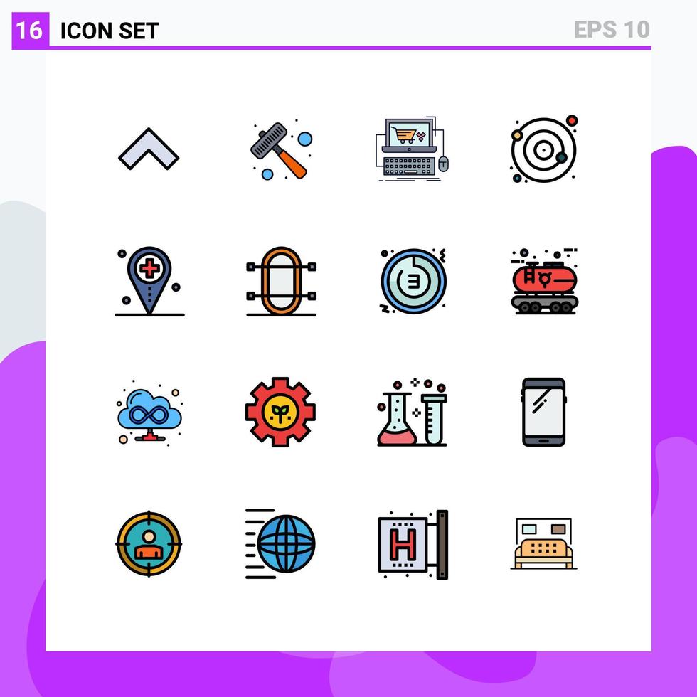 mobiel koppel vlak kleur gevulde lijn reeks van 16 pictogrammen van ziekenhuis satelliet online baan baan bewerkbare creatief vector ontwerp elementen