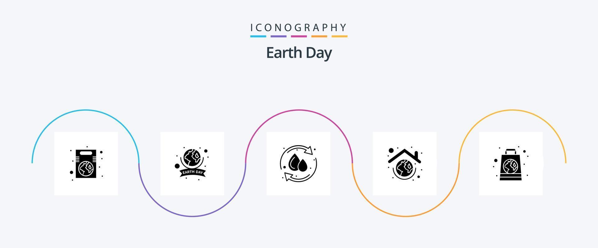 aarde dag glyph 5 icoon pak inclusief dak. wereldbol. viering. bescherming. water laten vallen vector