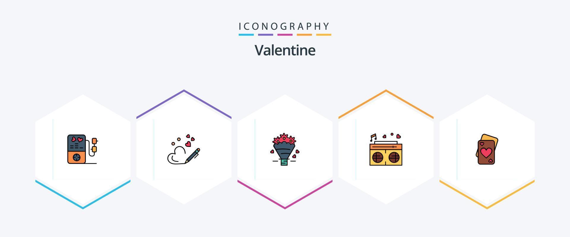 Valentijn 25 gevulde lijn icoon pak inclusief hart. kaart. liefde. bruiloft. liefde vector
