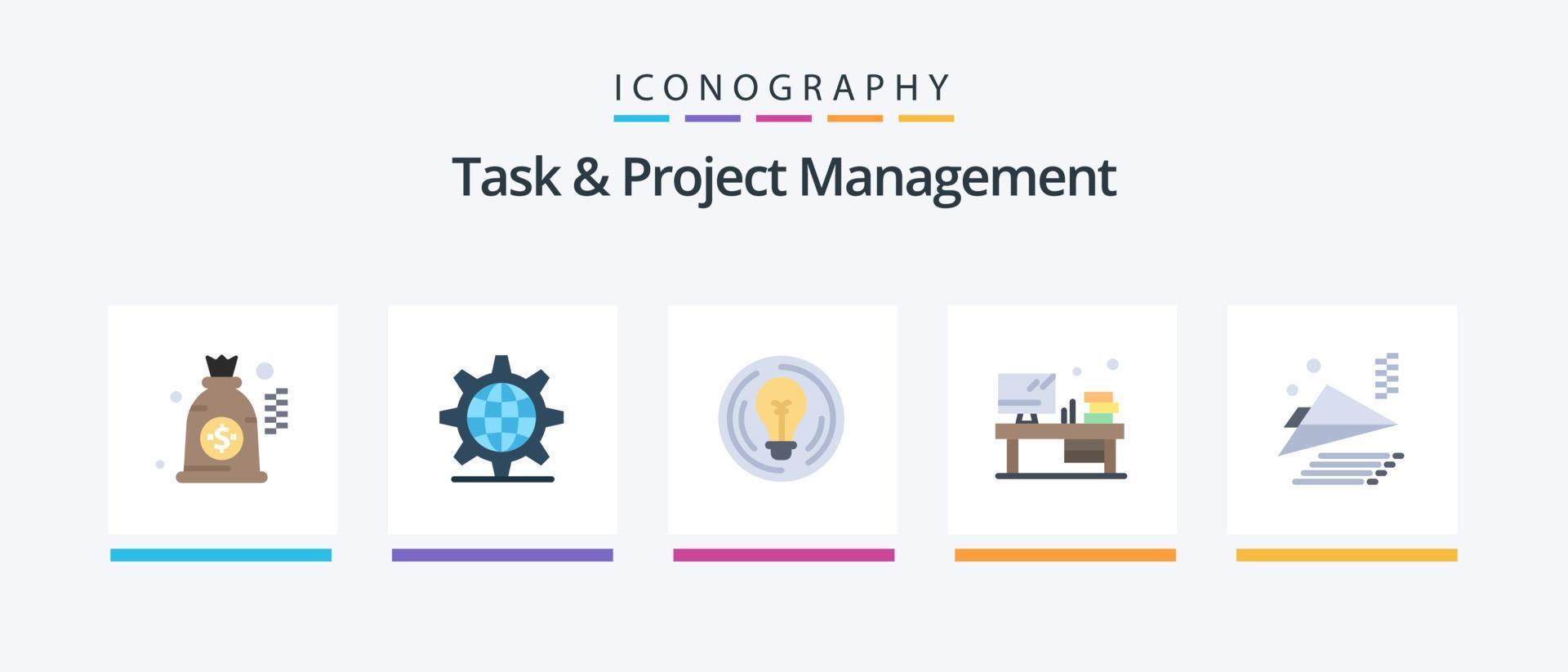 taak en project beheer vlak 5 icoon pak inclusief papier vlak. monitor. bedrijf. boek. tafel. creatief pictogrammen ontwerp vector