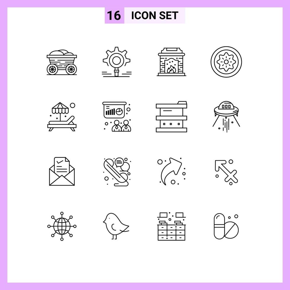 universeel icoon symbolen groep van 16 modern contouren van paradijs plak schoorsteen kiwi voedsel bewerkbare vector ontwerp elementen