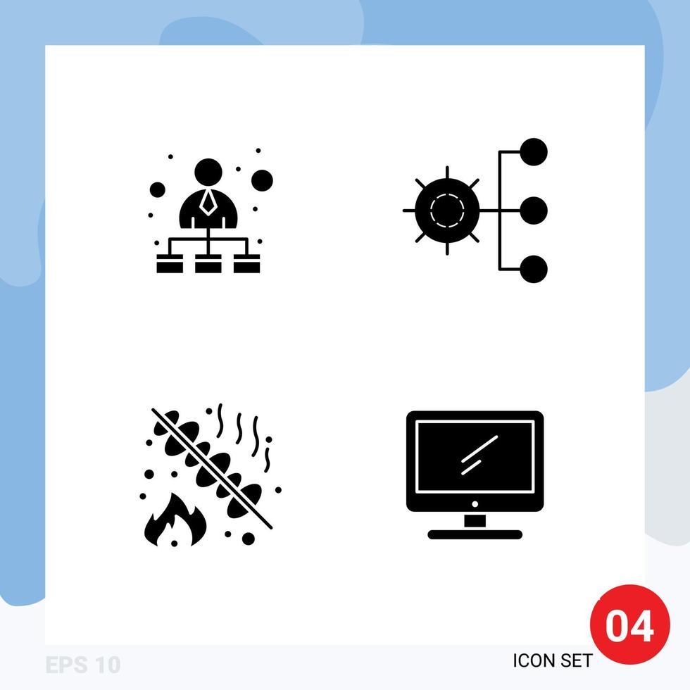 groep van 4 solide glyphs tekens en symbolen voor hiërarchisch netwerk barbecue netwerk zakelijke rooster bewerkbare vector ontwerp elementen