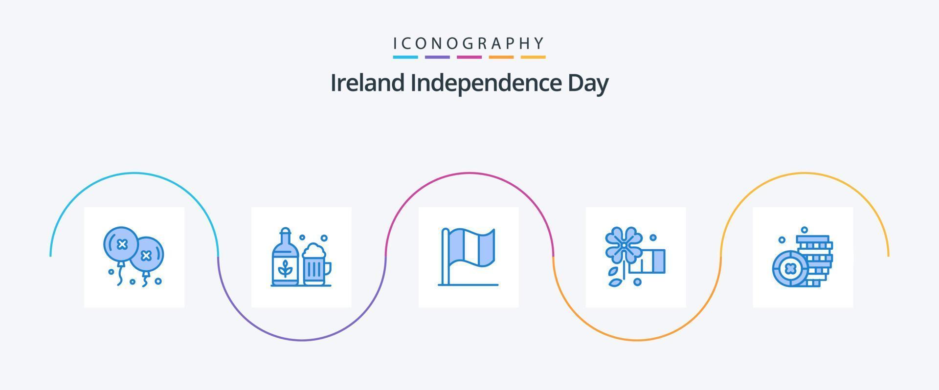 Ierland onafhankelijkheid dag blauw 5 icoon pak inclusief . Ierland. vlag. munt. bloem vector