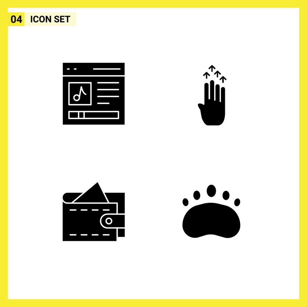 pictogram reeks van 4 gemakkelijk solide glyphs van communicatie omhoog muziek- vier geld bewerkbare vector ontwerp elementen