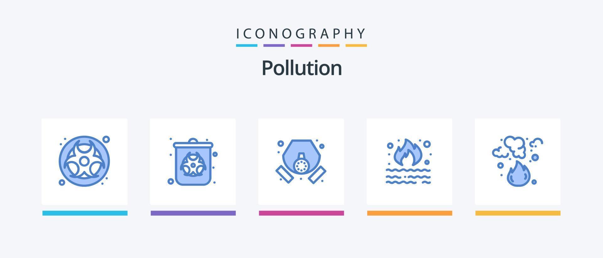 verontreiniging blauw 5 icoon pak inclusief . vervuiling. gas. afval. brandwond. creatief pictogrammen ontwerp vector