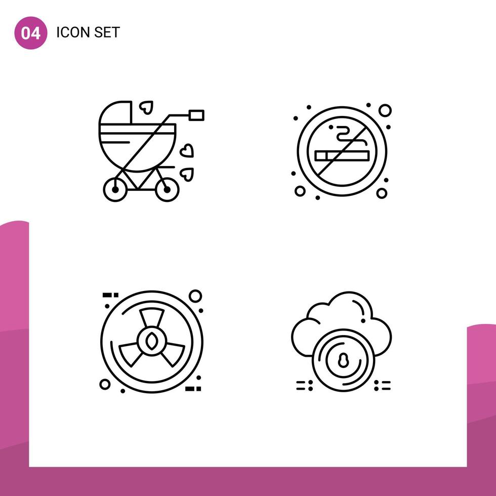 4 universeel lijn tekens symbolen van baby vervoer ecologie kinderwagen roken natuur bewerkbare vector ontwerp elementen