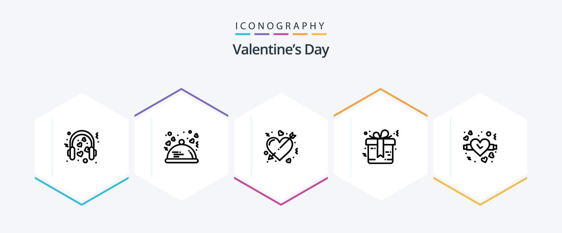 valentijnsdag dag 25 lijn icoon pak inclusief huwelijk. boog. restaurant. huwelijk. hart vector