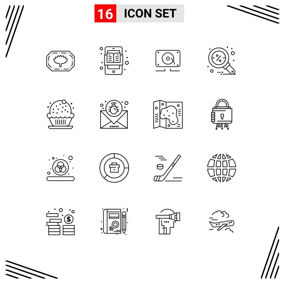 16 creatief pictogrammen modern tekens en symbolen van taart zoeken muziek- vergrootglas korting bewerkbare vector ontwerp elementen