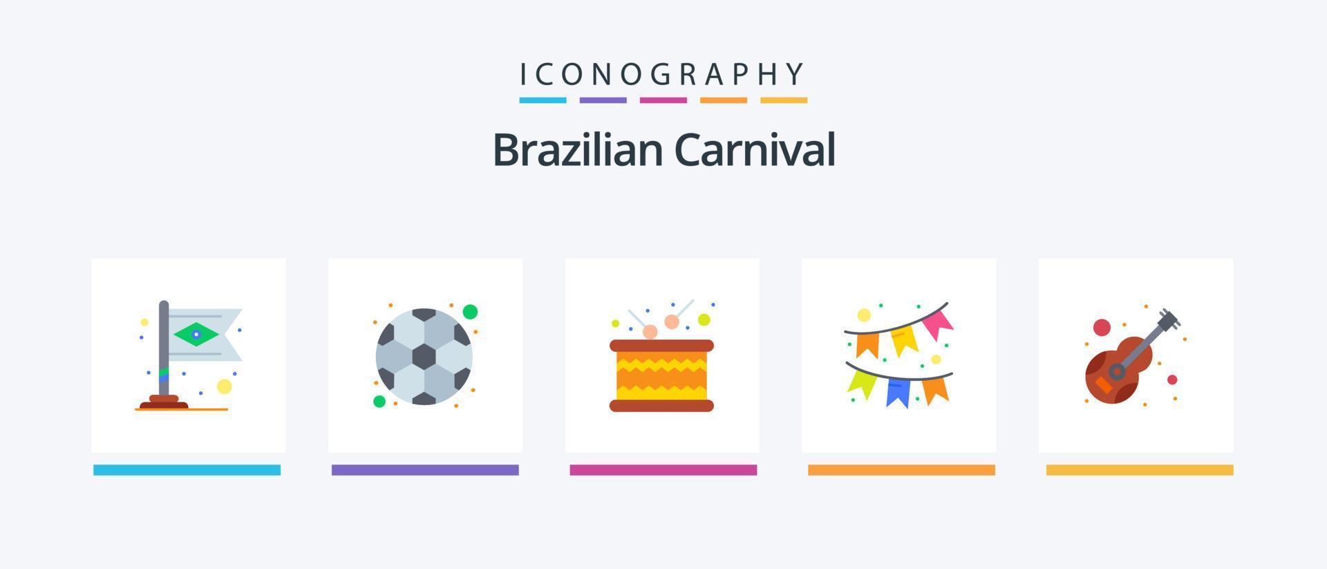 braziliaans carnaval vlak 5 icoon pak inclusief muziek. gitaar. trommel. ornament. viering. creatief pictogrammen ontwerp vector