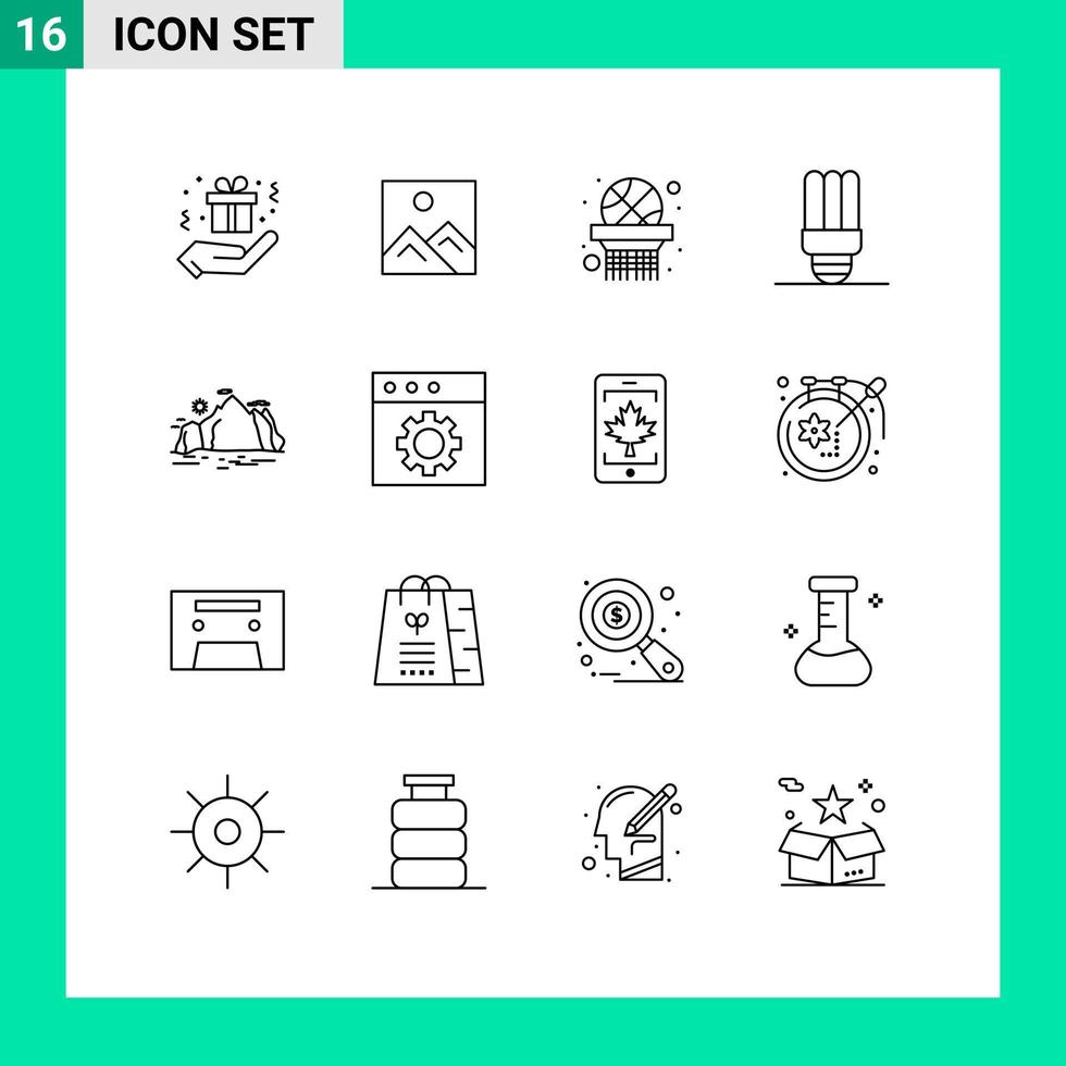 voorraad vector icoon pak van 16 lijn tekens en symbolen voor tafereel landschap sport- heuvel licht bewerkbare vector ontwerp elementen