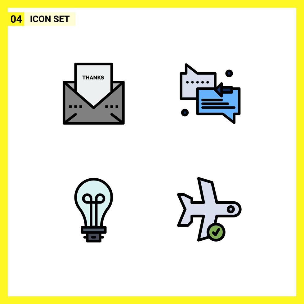 pictogram reeks van 4 gemakkelijk gevulde lijn vlak kleuren van envelop lamp bedankt berichten innovatie bewerkbare vector ontwerp elementen