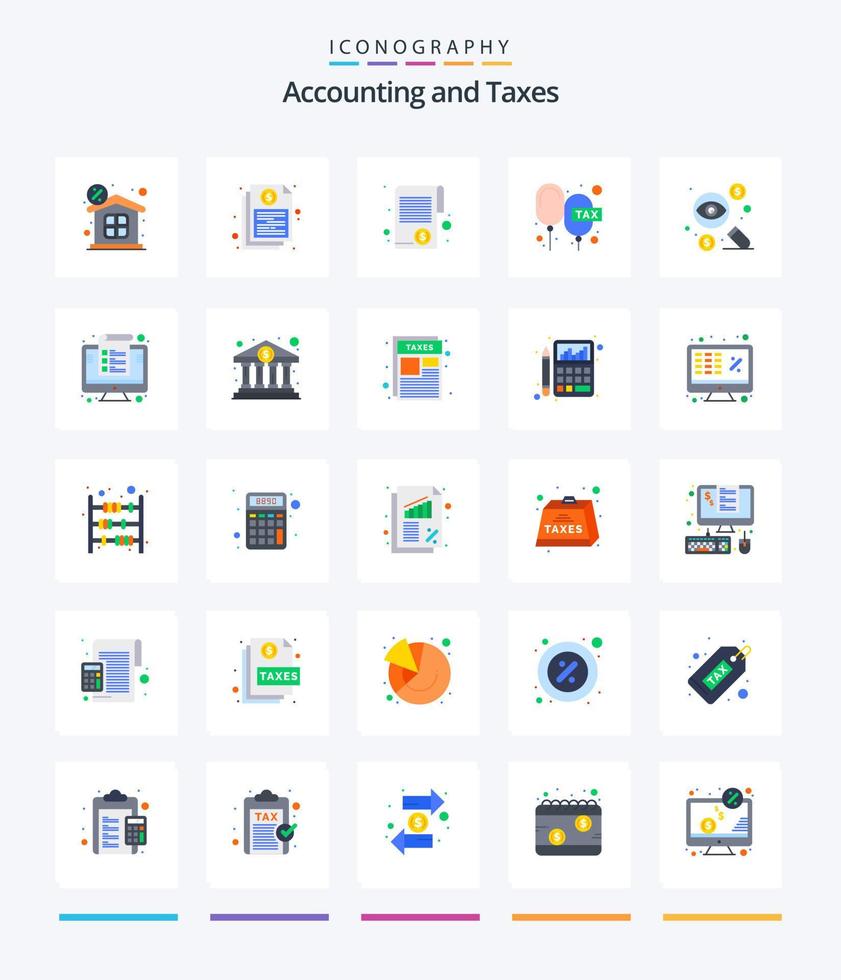 creatief belastingen 25 vlak icoon pak zo net zo betaalbaar. taken. rapport. aanval. belasting vector
