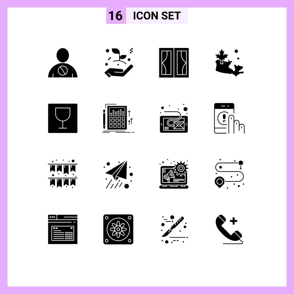 16 gebruiker koppel solide glyph pak van modern tekens en symbolen van editor Canada blad kaart huis bewerkbare vector ontwerp elementen