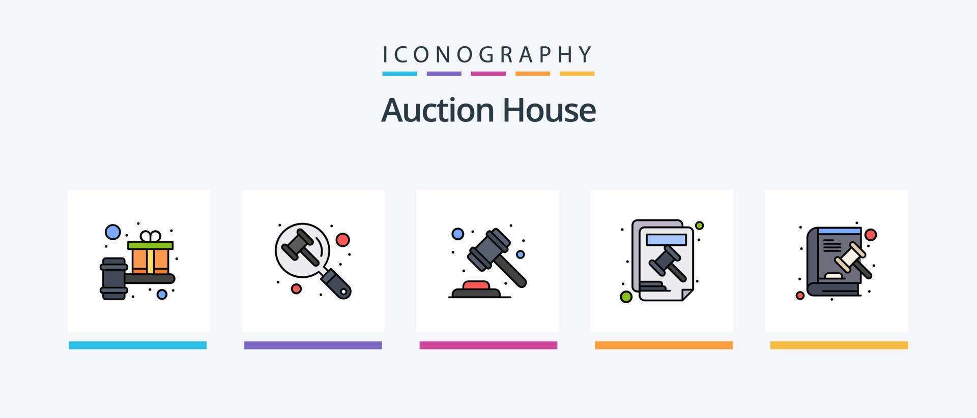 veiling lijn gevulde 5 icoon pak inclusief gerechtigheid. rechter. online. hamer. plaats. creatief pictogrammen ontwerp vector