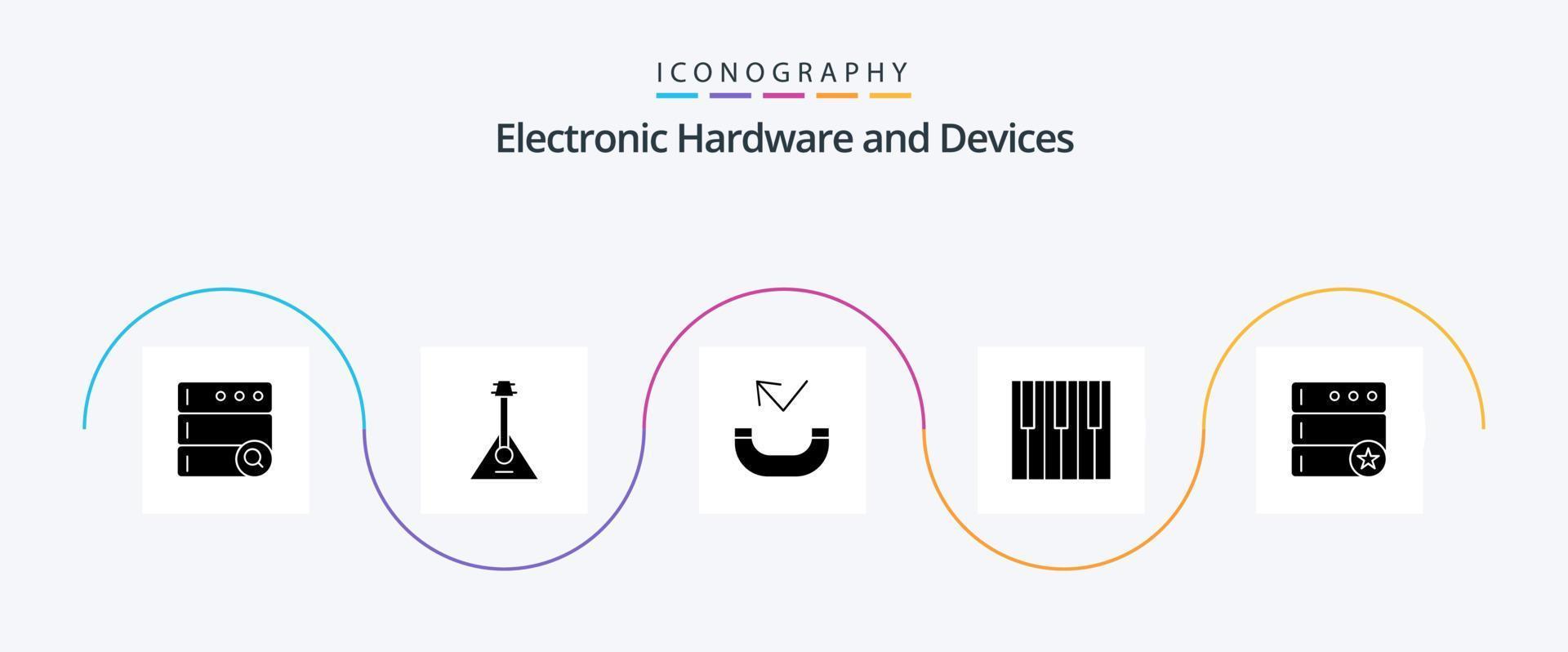 apparaten glyph 5 icoon pak inclusief favoriet. geluid. telefoongesprek. piano. toetsenbord vector