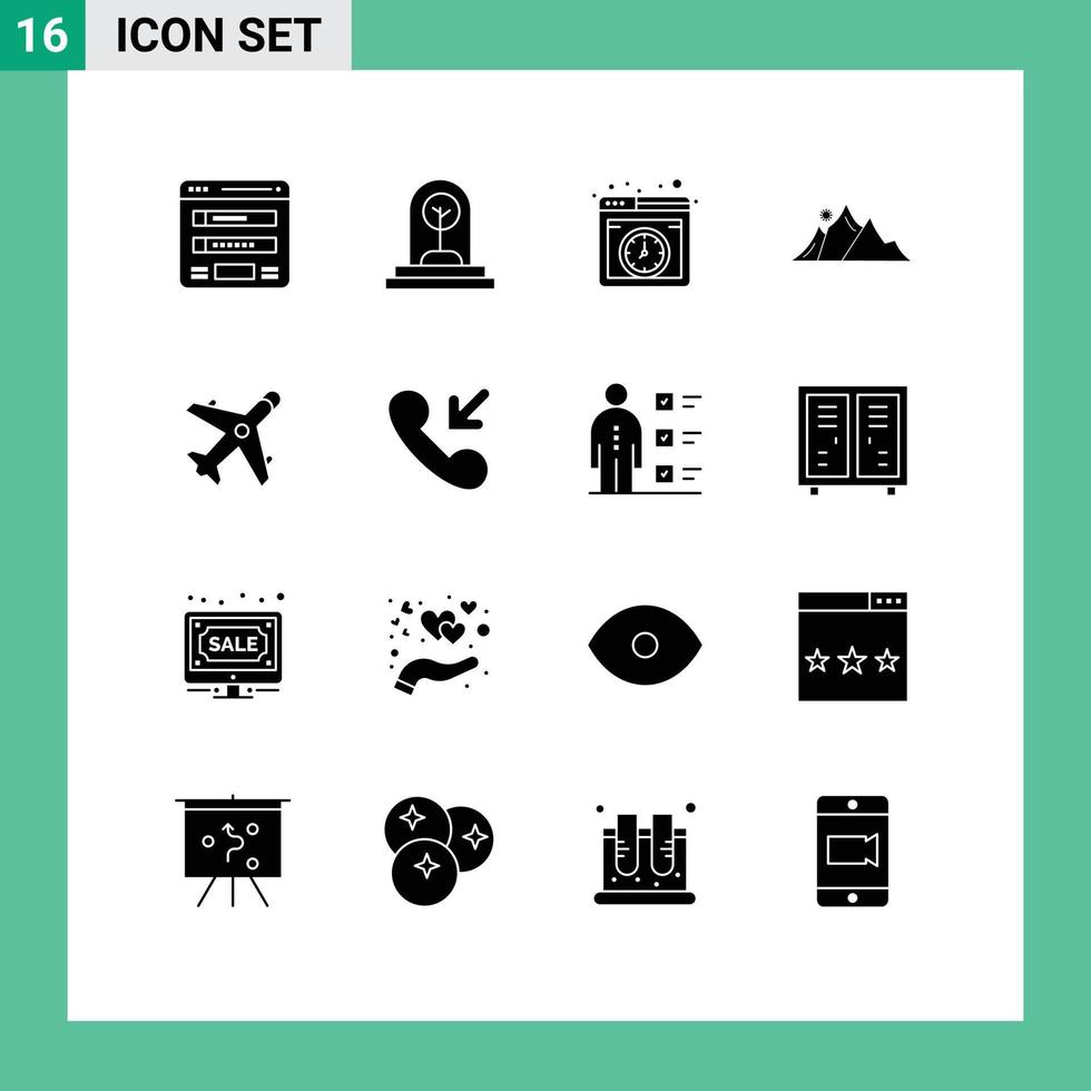 pictogram reeks van 16 gemakkelijk solide glyphs van berg landschap fabriek heuvel internet bewerkbare vector ontwerp elementen
